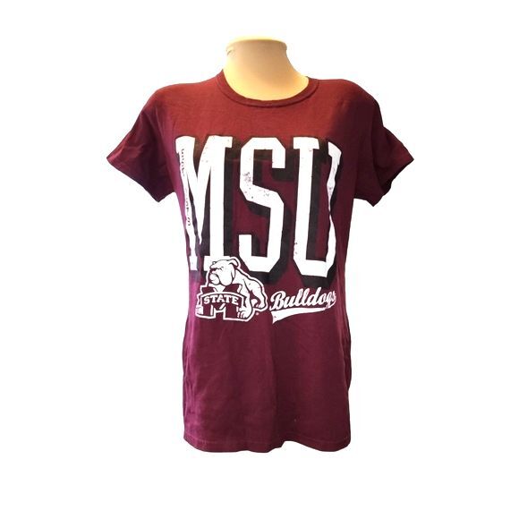 MSU/Gildan Maroon & White MS State University Bulldogs Pride T Shirt Size L - Picture 1 of 6